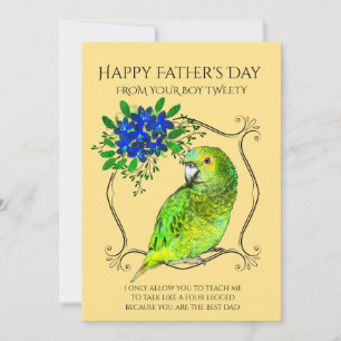 Cartes Pour Fêtes Annuelles Fête des pères De L'Oiseau De Perroquet Sur Jaune