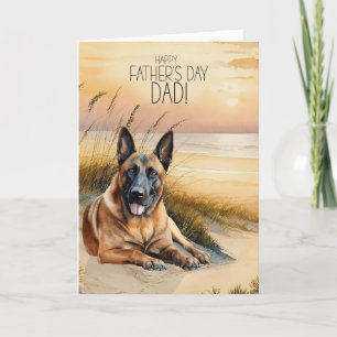 Cartes Pour Fêtes Annuelles Fête des pères de plage Malinois de Chien Sunset