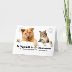 Cartes Pour Fêtes Annuelles Fête des pères Drôle Chat et Chien sur Blanc