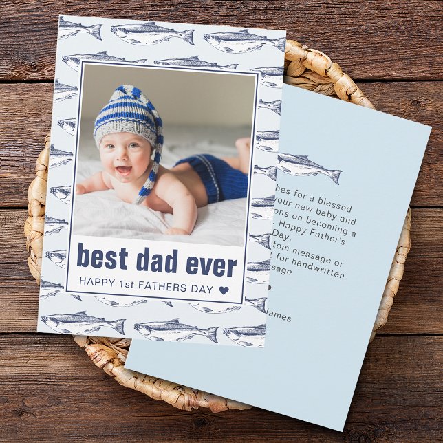 Cartes Pour Fêtes Annuelles Fête des pères Meilleur papa jamais poisson Motif  (Father's Day Best Dad Ever Fish Pattern Flat Holiday Card)