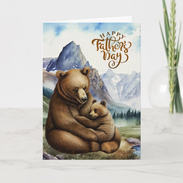 Cartes Pour Fêtes Annuelles Fête des pères Ours Hugs paysage boisé (Devant)