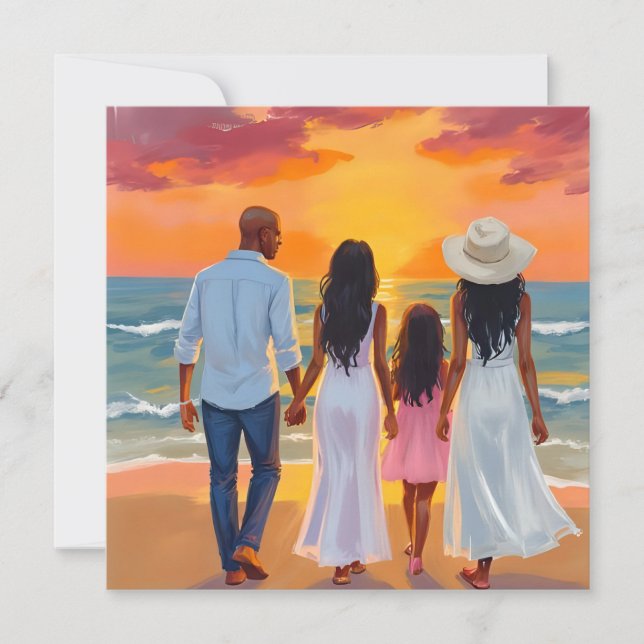 Cartes Pour Fêtes Annuelles Fête des pères Sunset Beach promenade en famille (Devant)
