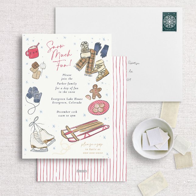 Cartes Pour Fêtes Annuelles Fête d'hiver de neige beaucoup amusante Aquarelle  (Créateur téléchargé)