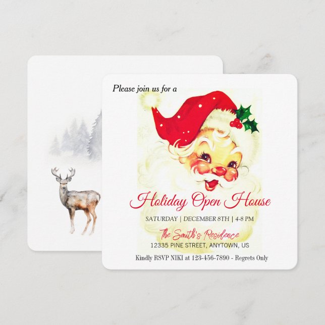 Cartes Pour Fêtes Annuelles Fête du Père Noël rétro, Maison ouverte (Devant / Derrière)