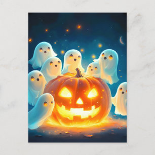 Cartes Pour Fêtes Annuelles Fête fantôme de la lueur de citrouille Aquarelle