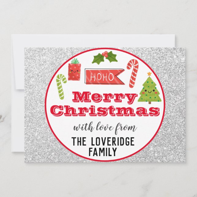 Cartes Pour Fêtes Annuelles Fête Joyeux Noël Rouge Parties scintillant argent (Devant)