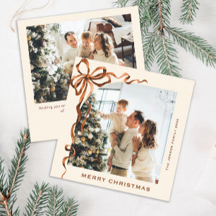 Cartes Pour Fêtes Annuelles Fête Noël Beige Boho Bow Ribbon 2 Photo