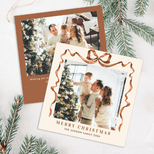 Cartes Pour Fêtes Annuelles Fête Noël Beige Boho Bow Ribbon 2 Photo