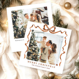 Cartes Pour Fêtes Annuelles Fête Noël Beige Boho Bow Ribbon 2 Photo