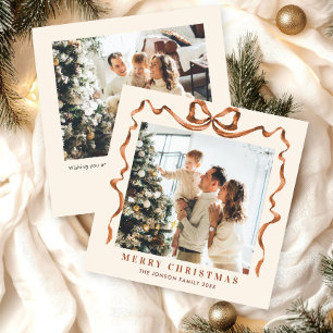 Cartes Pour Fêtes Annuelles Fête Noël Beige Boho Bow Ribbon 2 Photo