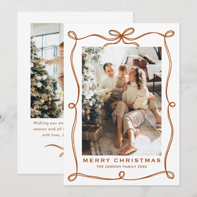 Cartes Pour Fêtes Annuelles Fête Noël Boho Beige Bow Ribbon 2 Photo (Devant / Derrière)
