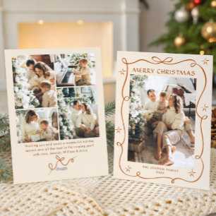 Cartes Pour Fêtes Annuelles Fête Noël Boho Beige Bow Ribbon 5 Photo