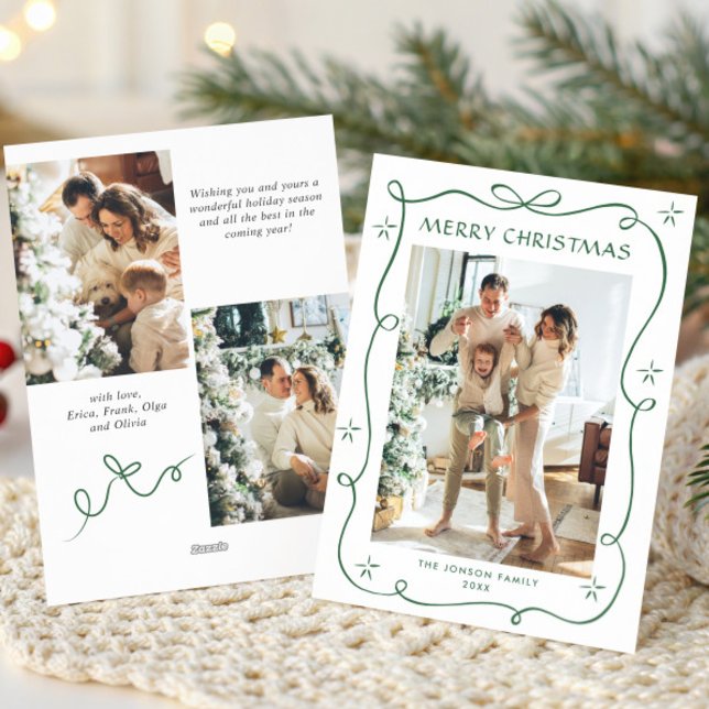 Cartes Pour Fêtes Annuelles Fête Noël Sage Green Bow Ribbon 3 Photo (Créateur téléchargé)