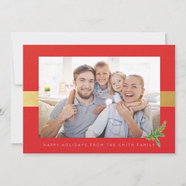 Cartes Pour Fêtes Annuelles Fête photo Red et Gold Stripe Salutations (Devant)
