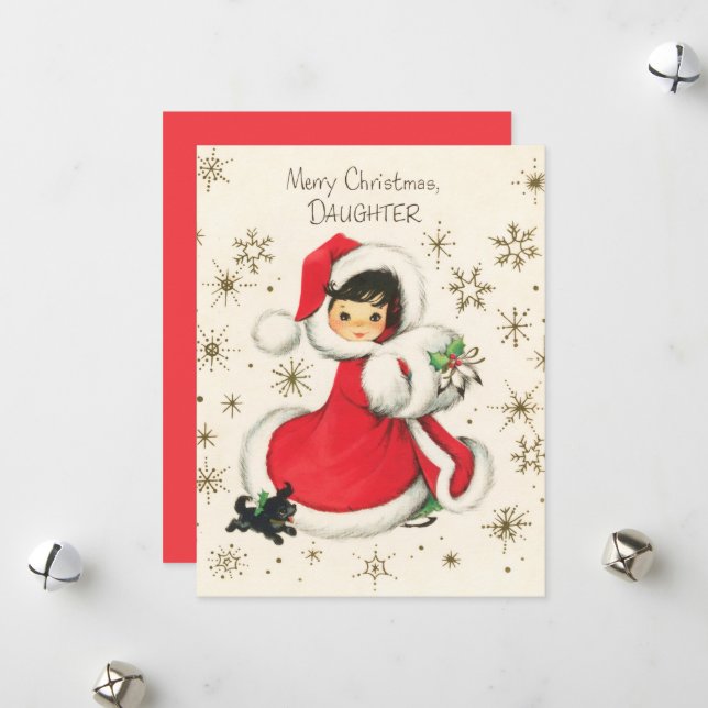 Cartes Pour Fêtes Annuelles fête rétro fille vintage Noël (Devant/Arrière en situation)