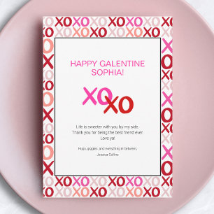Cartes Pour Fêtes Annuelles Fête rose de Galentine XOXO Nom de Meilleure Amie 