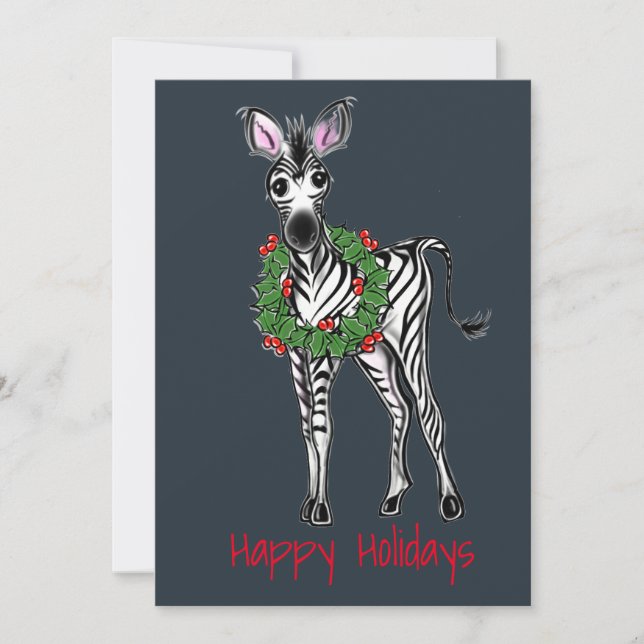 Cartes Pour Fêtes Annuelles Fête Zèbre Illustration, Holly Wreath (Devant)