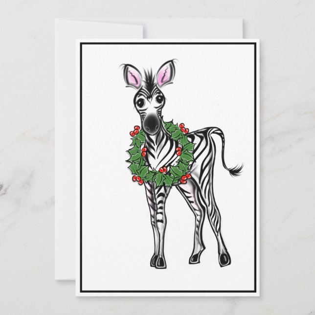 Cartes Pour Fêtes Annuelles Fête Zèbre Illustration, Holly Wreath (Devant)