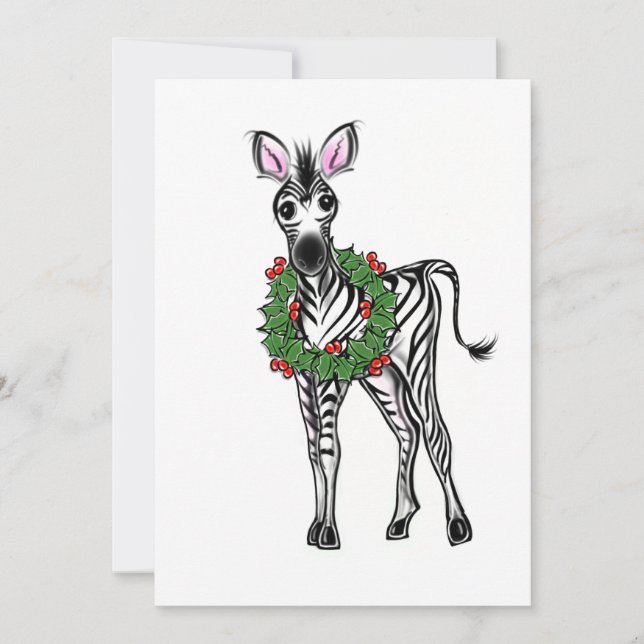 Cartes Pour Fêtes Annuelles Fête Zèbre Illustration, Holly Wreath (Devant)