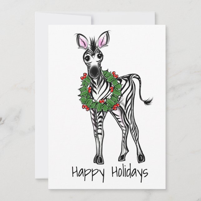 Cartes Pour Fêtes Annuelles Fête Zèbre Illustration, Holly Wreath (Devant)