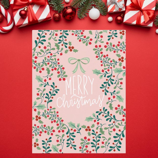 Cartes Pour Fêtes Annuelles Fêtes de Noël de Holly Berries et Greenery (Créateur téléchargé)