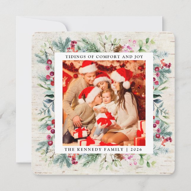 Cartes Pour Fêtes Annuelles Fêtes de Noël rustique Berries vertes (Devant)