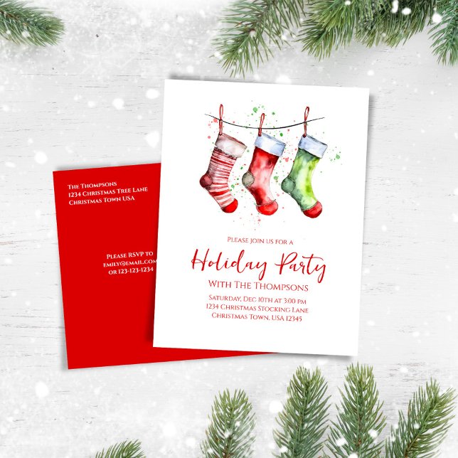 Cartes Pour Fêtes Annuelles Fêtes Rouge et Green Bas (Whimsical Holiday party invitation postcard. )