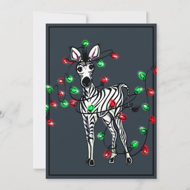 Cartes Pour Fêtes Annuelles Fêtes Zèbre, rouge, vert lumières scintillantes de (Devant)