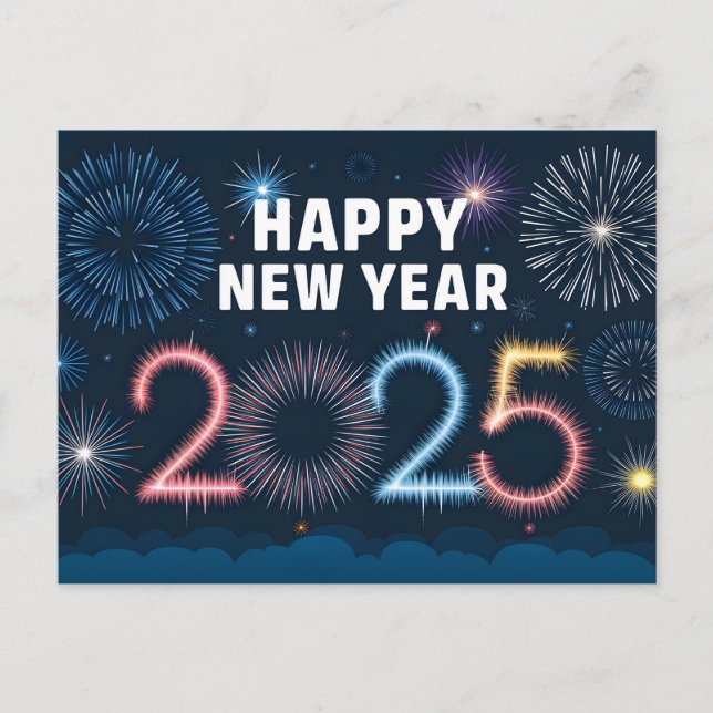 Cartes Pour Fêtes Annuelles Feu d'artifice Bonne année 2025 (Devant)
