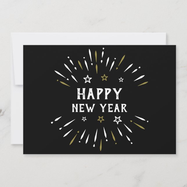 Cartes Pour Fêtes Annuelles Feu d'artifice Nouvel An Étoiles Noires et Blanche (Devant)