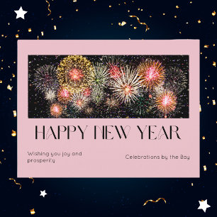 Cartes Pour Fêtes Annuelles Feu d'artifice rose vif Bonne fête du Nouvel An