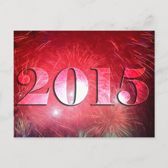 Cartes Pour Fêtes Annuelles Feu d'artifice Rouge lumineux 2015 Nouvel An (Devant)
