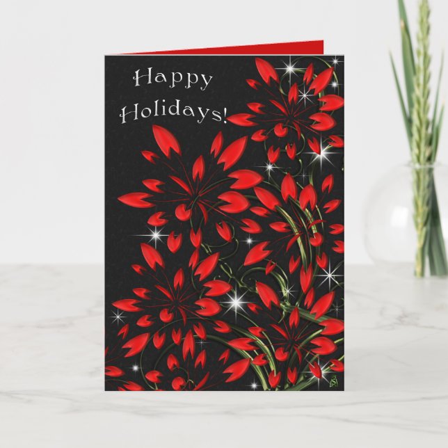 Cartes Pour Fêtes Annuelles Feu de Noël Poinsettia (carte) (Devant)