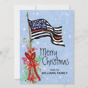 Cartes Pour Fêtes Annuelles Feu de pompier mince Red Line Drapeau Holly Red Be