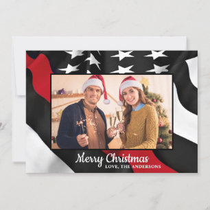Cartes Pour Fêtes Annuelles Feu de pompier Noël Mince Red Line drapeau américa