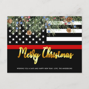 Cartes Pour Fêtes Annuelles Feu de pompier Noël Mince Red Line Flag