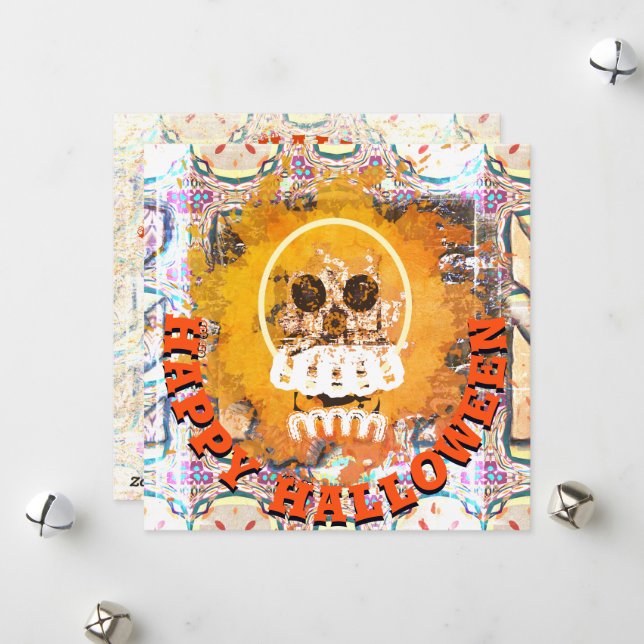 Cartes Pour Fêtes Annuelles Feu et flamme Joyeux Halloween Scull (Devant/Arrière en situation)