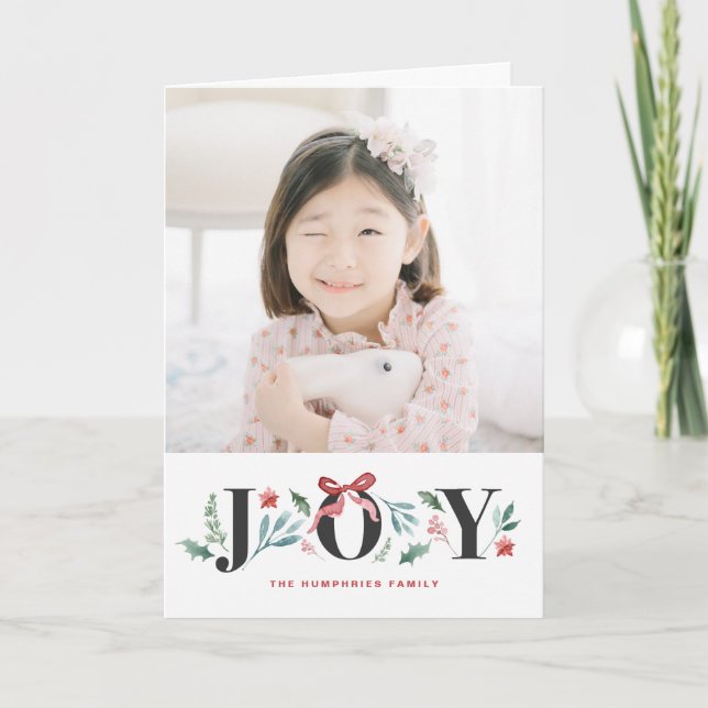 Cartes Pour Fêtes Annuelles Feuillage de vacances d'aquarelle de JOIE et photo (Devant)