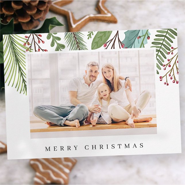 Cartes Pour Fêtes Annuelles Feuillage de verdure botanique Noël moderne (Créateur téléchargé)