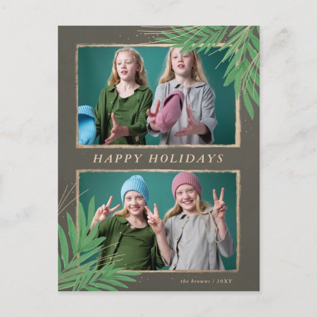 Cartes Pour Fêtes Annuelles Feuillage d'hiver Botanical Gold Multiphoto (Devant)