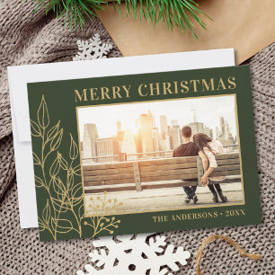 Cartes Pour Fêtes Annuelles Feuillage doré vert Joyeux Noël photo