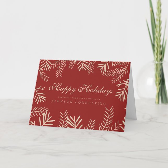Cartes Pour Fêtes Annuelles Feuillage moderne en rouge | Salutations de vacanc (Devant)