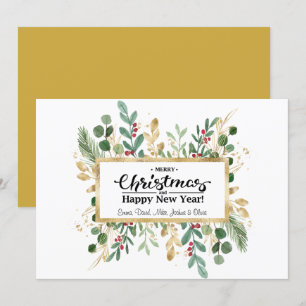Cartes Pour Fêtes Annuelles Feuillage vert or   Red Berry Salutation