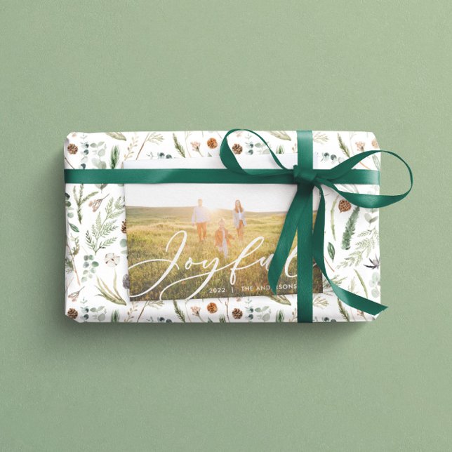 Cartes Pour Fêtes Annuelles Feuille moderne minimale 1 photo script élégant ho (Créateur téléchargé)