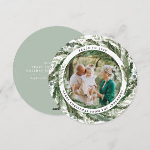 Cartes Pour Fêtes Annuelles Feuille moderne wreath écriture de paix photo vert