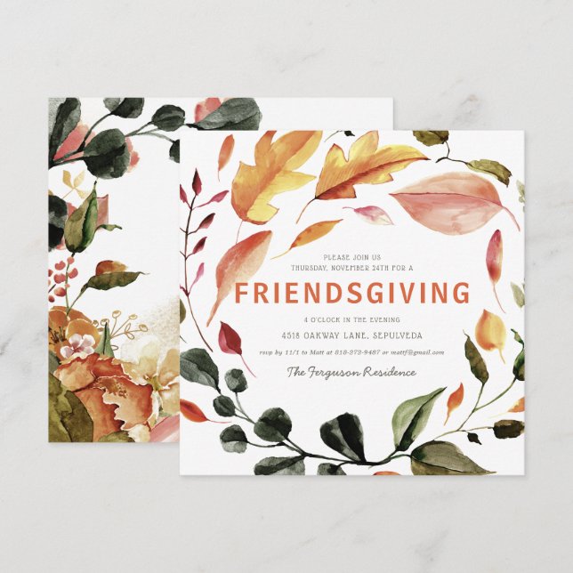 Cartes Pour Fêtes Annuelles Feuilles d'automne | Action de grâce Friendsgiving (Devant / Derrière)