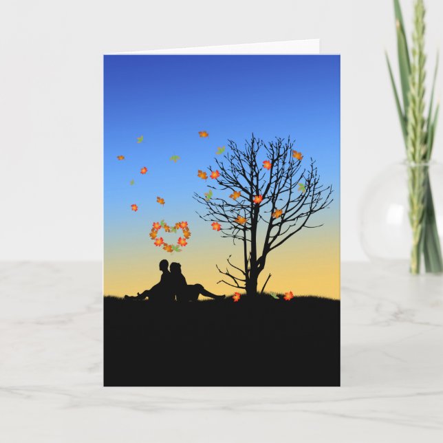 Cartes Pour Fêtes Annuelles Feuilles d'automne en forme de coeur Couple (Devant)