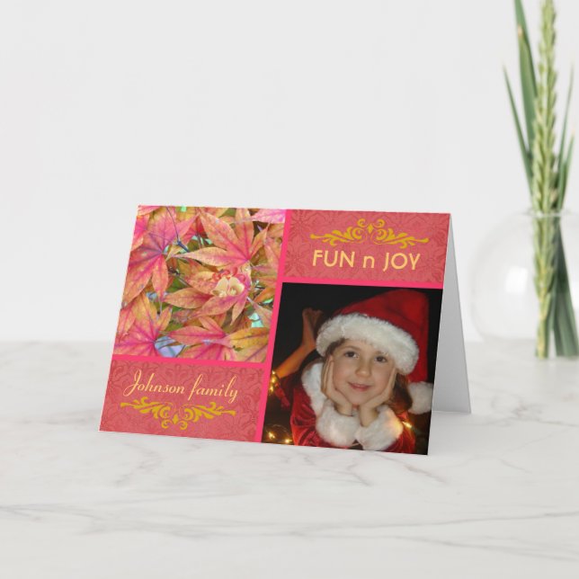 Cartes Pour Fêtes Annuelles Feuilles d'automne rose photo de Noël (Devant)