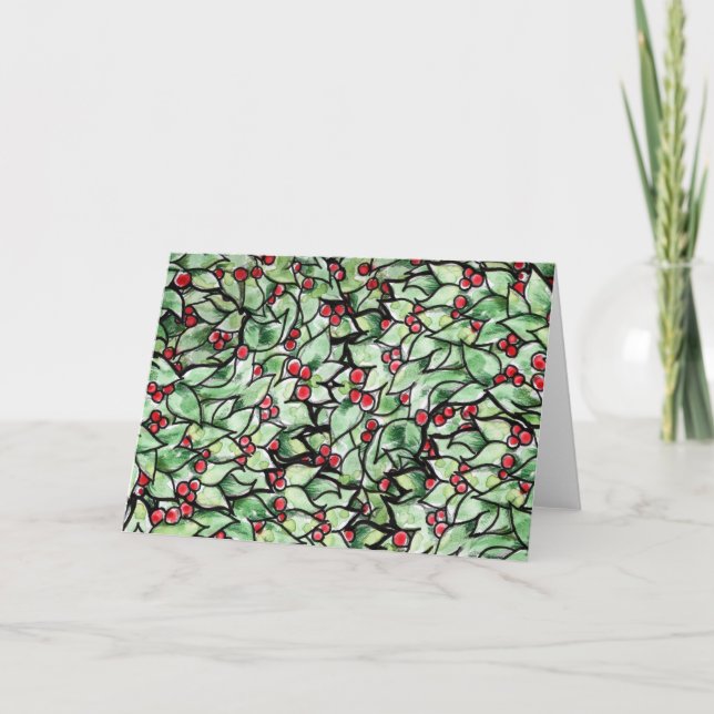 Cartes Pour Fêtes Annuelles Feuilles de fête peinture à l'aquarelle de Noël (Devant)