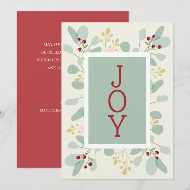 Cartes Pour Fêtes Annuelles Feuilles et baies Noël non photo (Devant / Derrière)